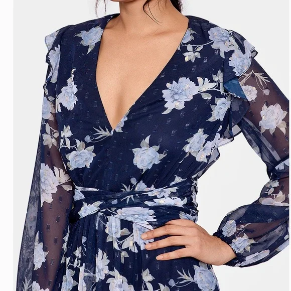 Betsy & AdamFloral Chiffon Ruffle V-NeckMaxi Dress size 8